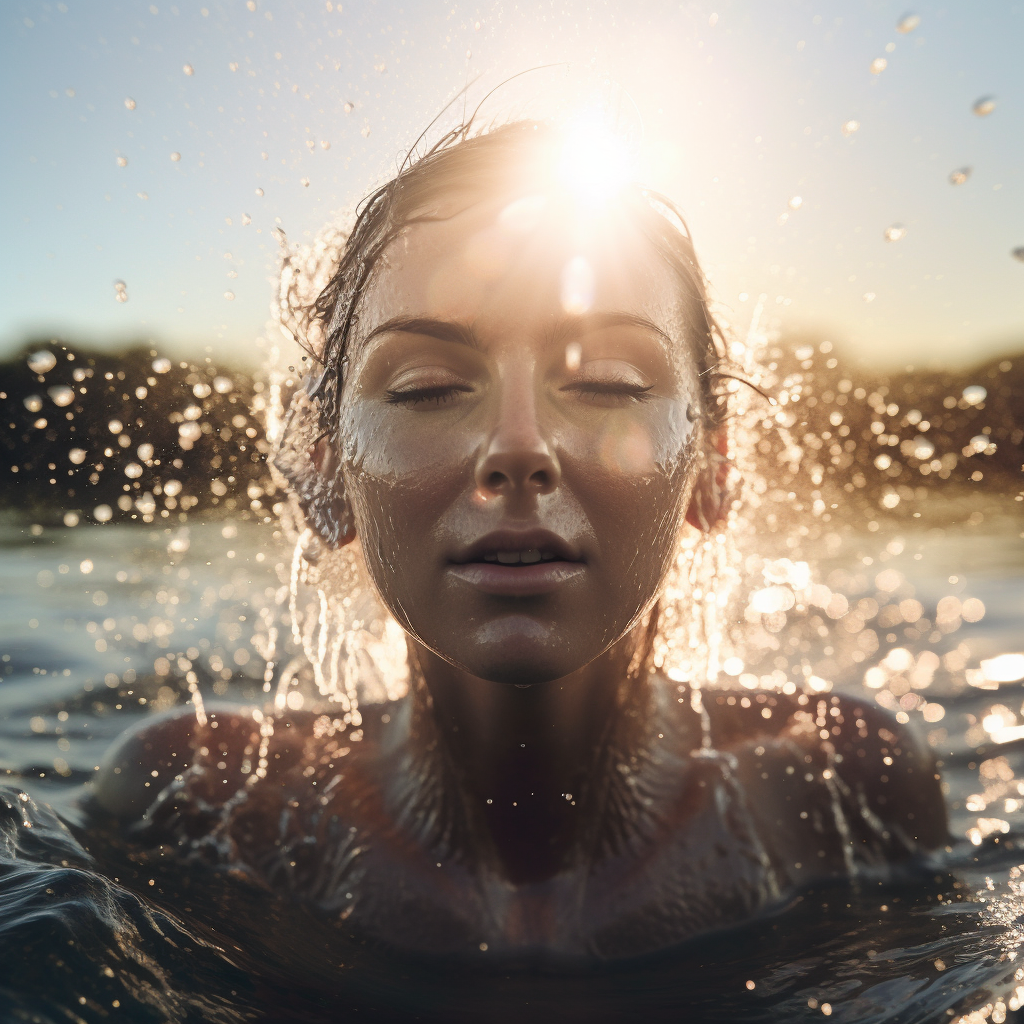 A woman emerging from water — Midjourney artwork.